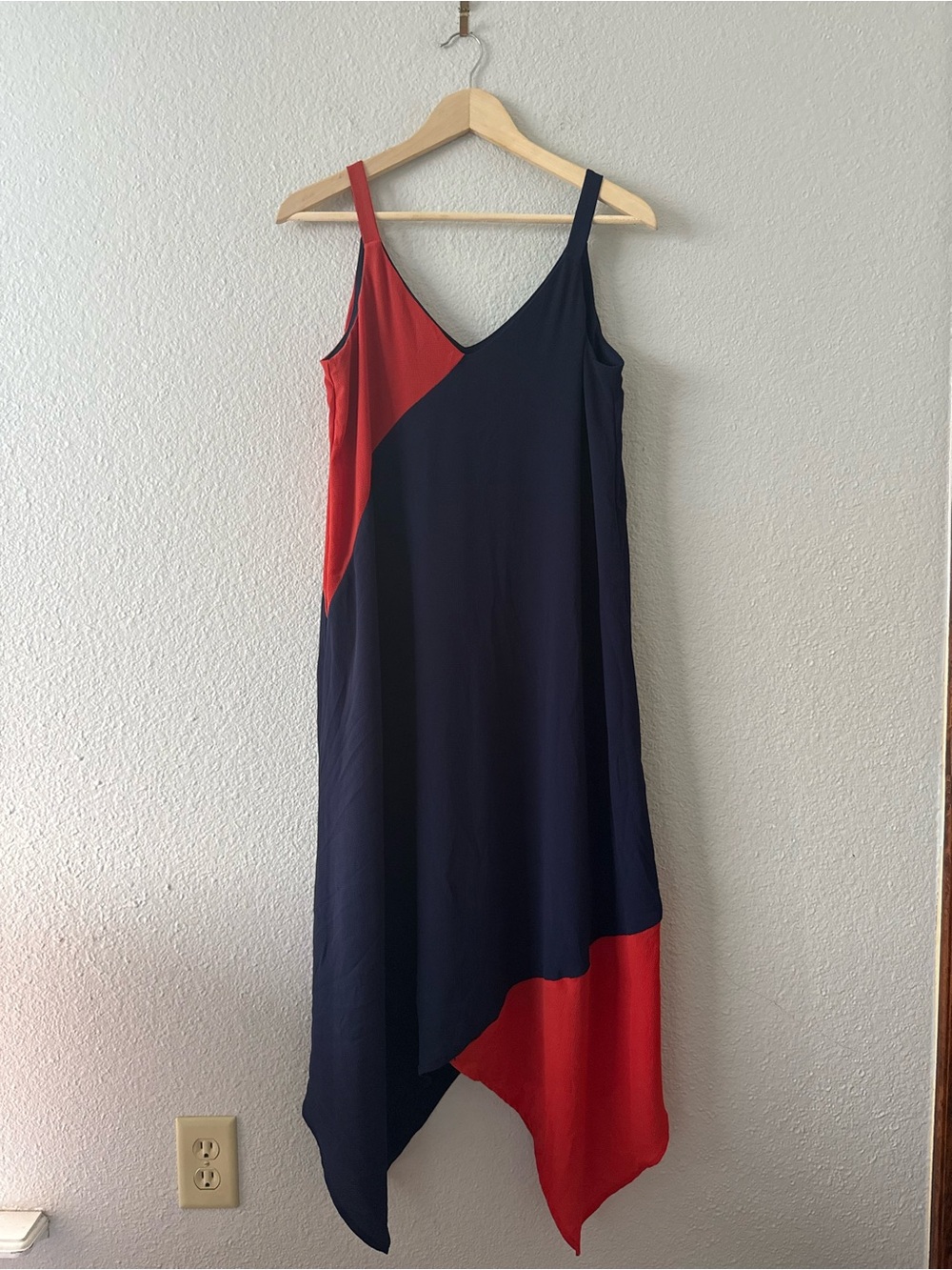 Color Block Navy & Rust Red Flowy Midi Dress Size 6